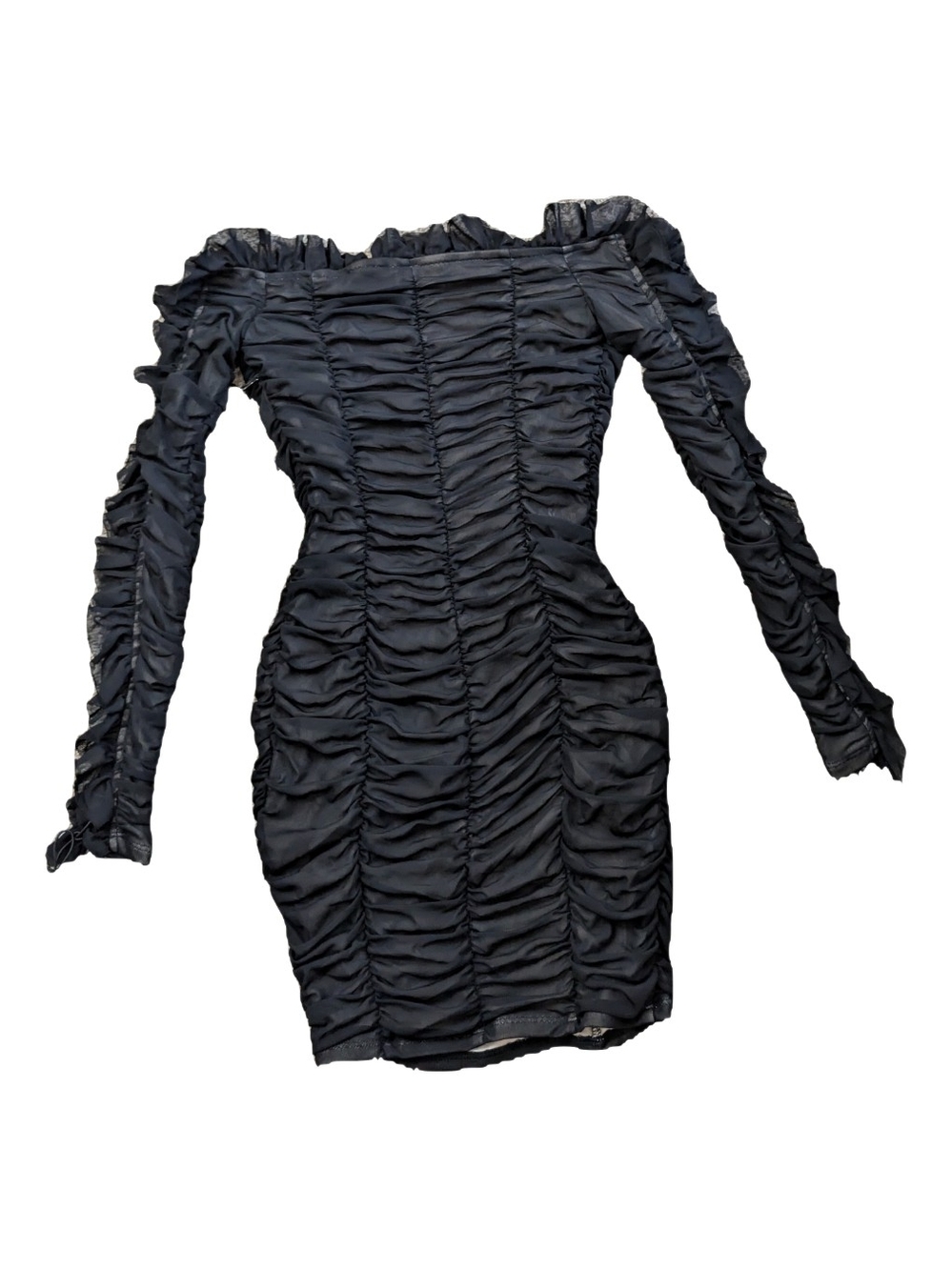 Fashion Nova Black Ruched Off-Shoulder Long Sleeve Bodycon Dress